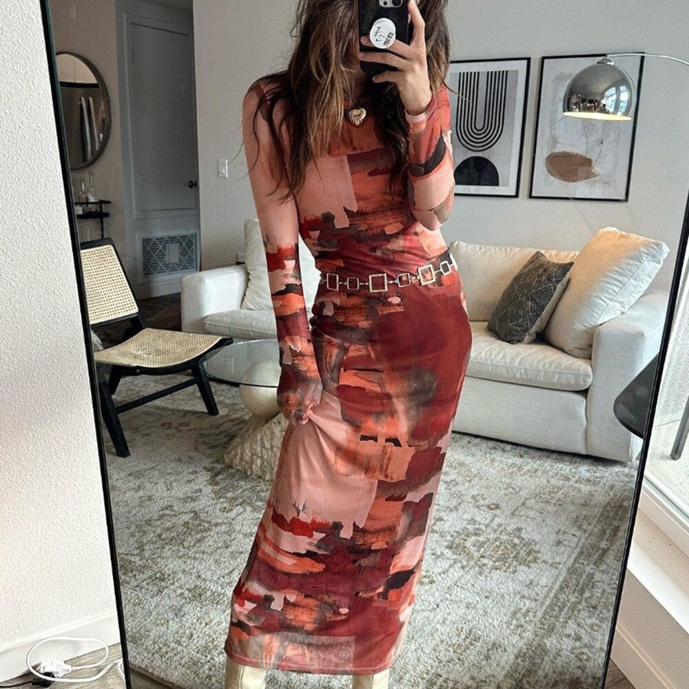 12th Tribe Casanova Printed Mesh Maxi Dress Size XSXS